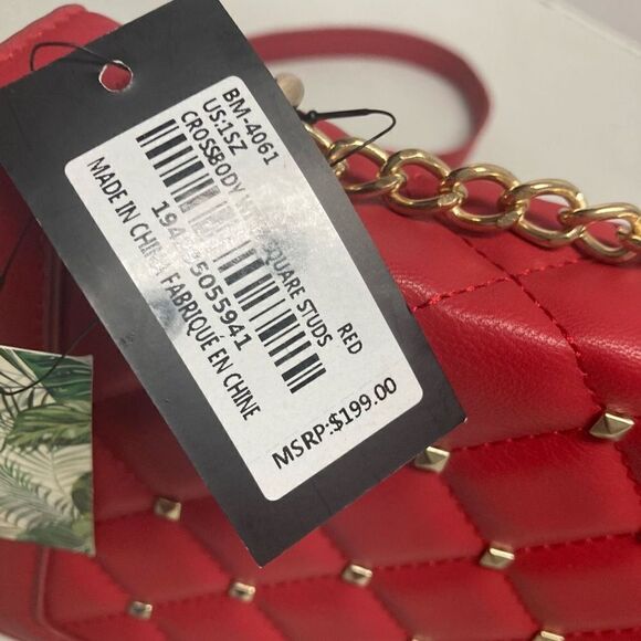 BADGLEY MISCHKA Women’s Red Crossbody Studded Quilted New With Tags 8.5X3X6.5 - Picture 6 of 12